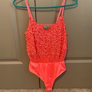 ASOS Coral Sequin Bodysuit